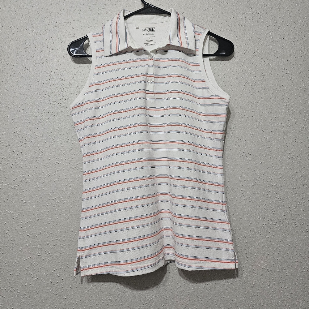 Adidas‎ ClimaCool Women’s Sleeveless Golf Polo Shirt Striped White Size S